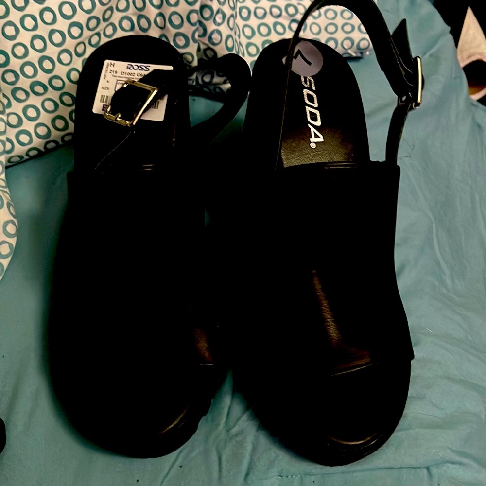 Black wedge sandals